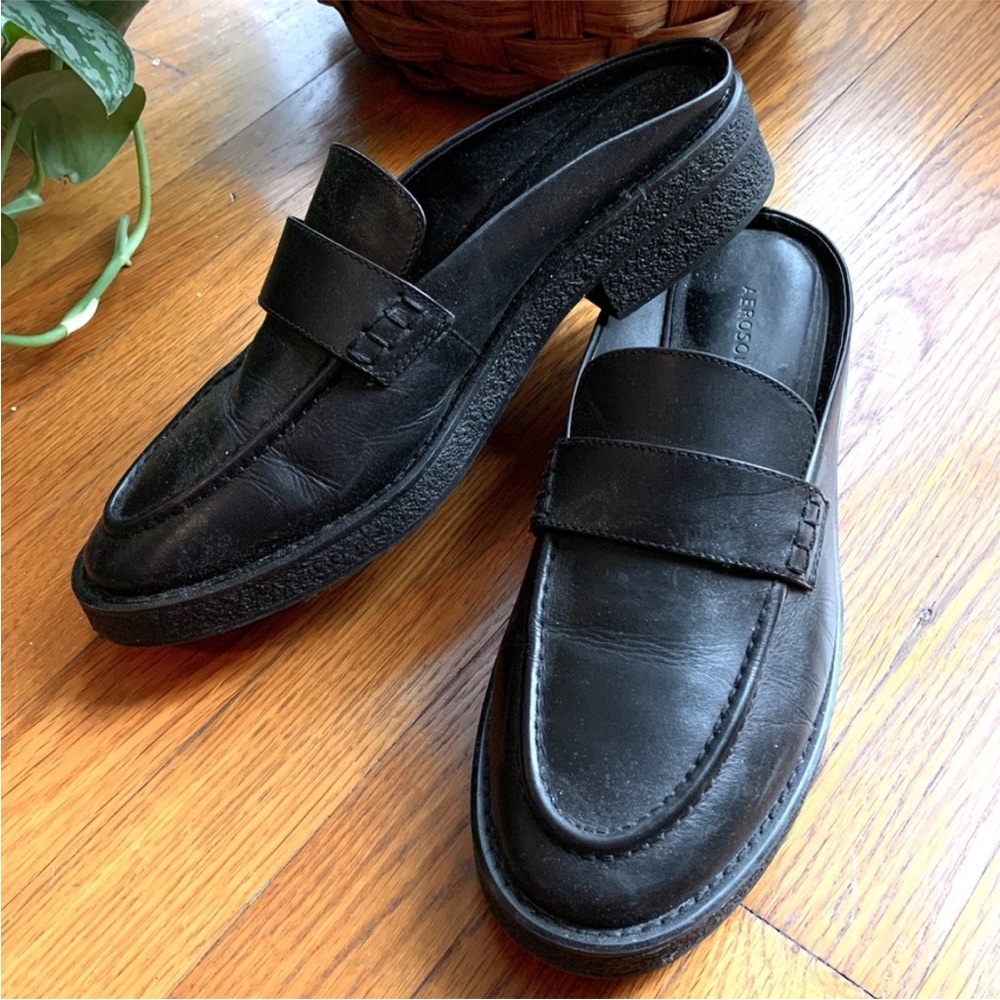Aerosoles Una Black Leather Mule 11W